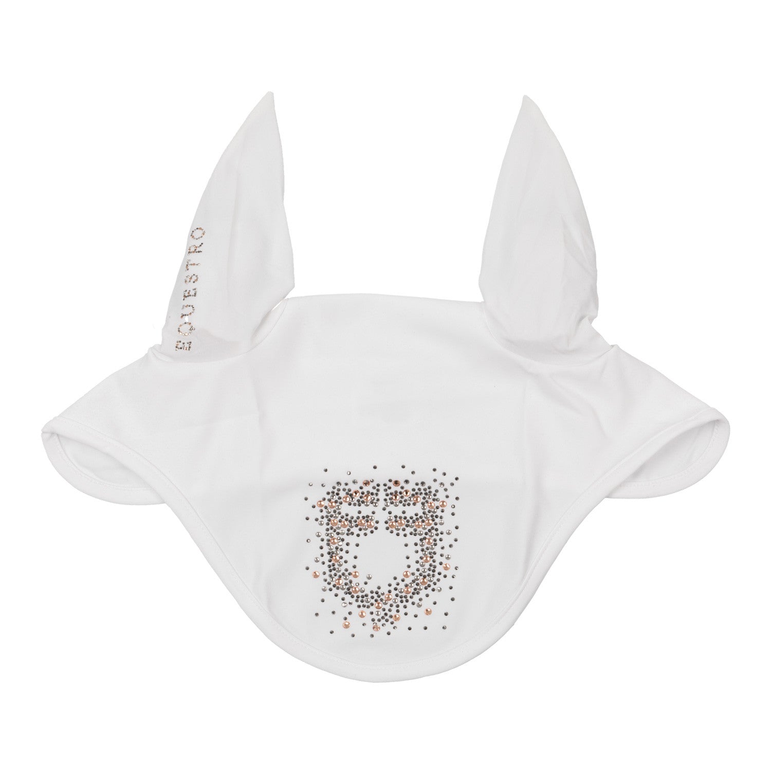 Fly veil in technical fabric with rhinestone logo.
