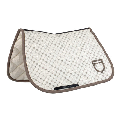 Jumping saddle pad with monogram print.