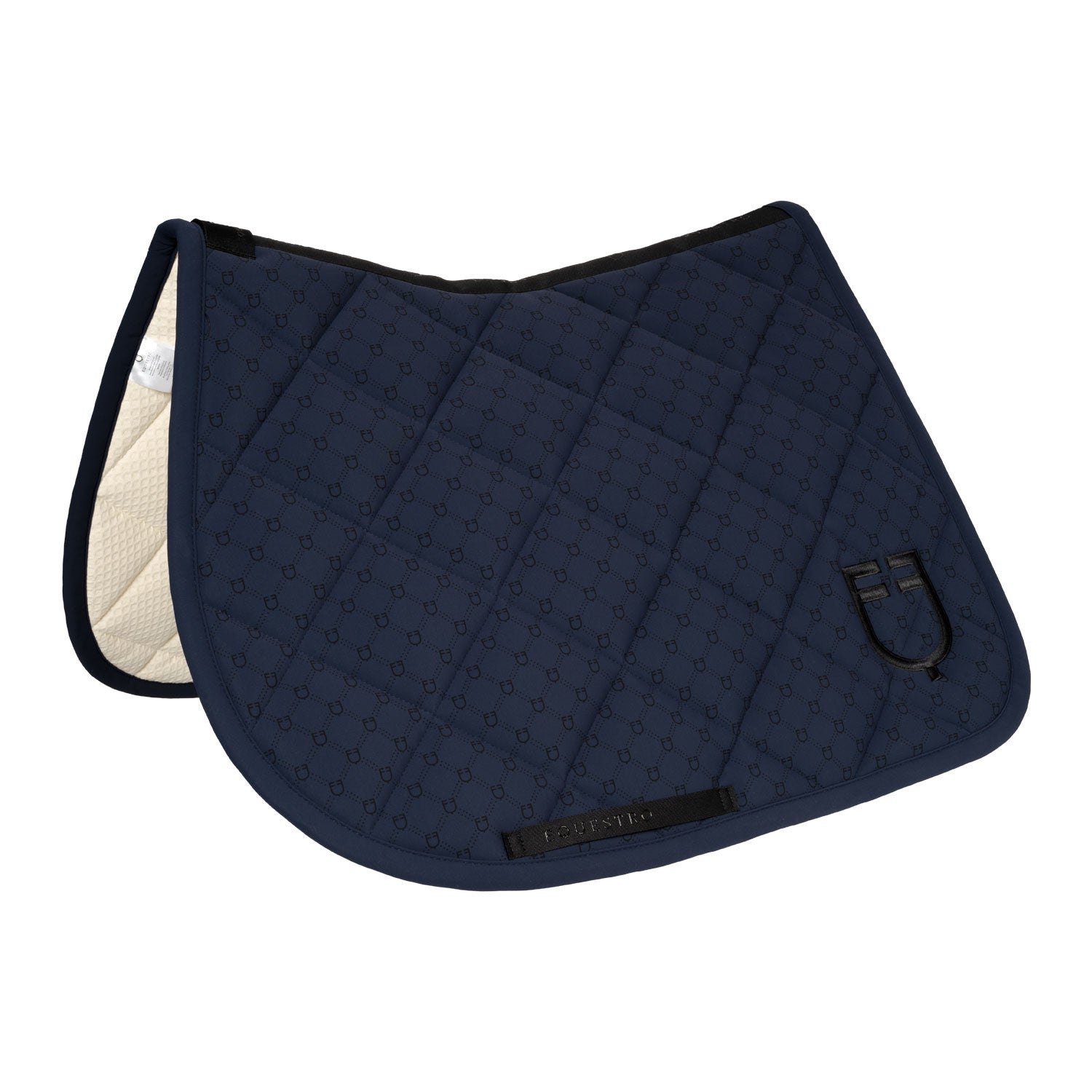 Jumping saddle pad with monogram print.