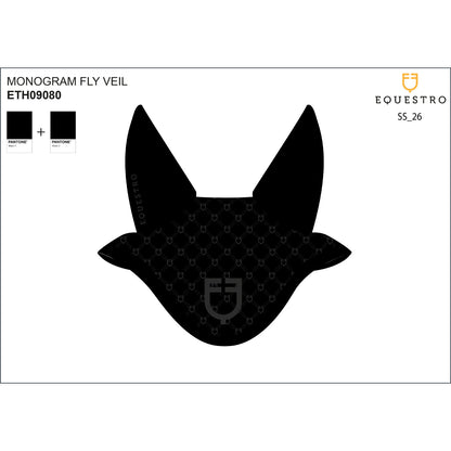 Fly veil with monogram print.