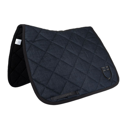 Dressage saddle pad in denim-effect technical fabric.