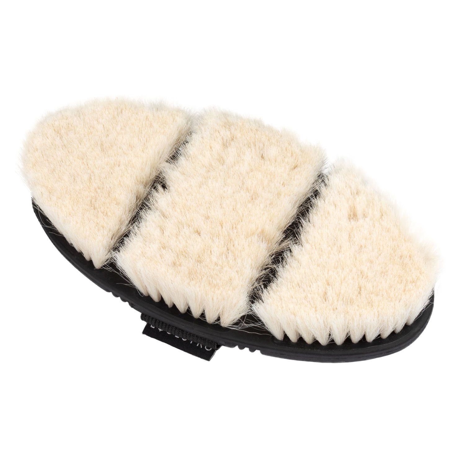 Flexible grooming brush with soft bristles.