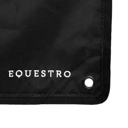 Long stable curtain with embroidered logo