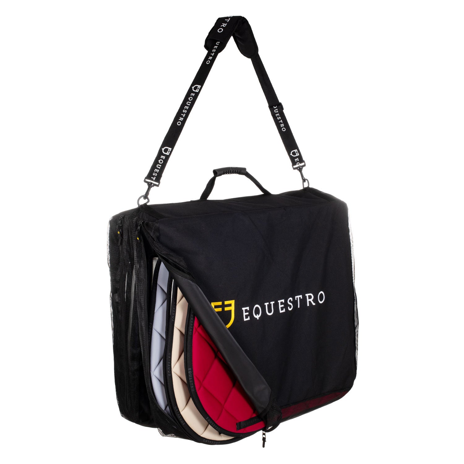 Saddle pad bag with logo.