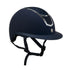 Helmet with rhinestones and wide visor.