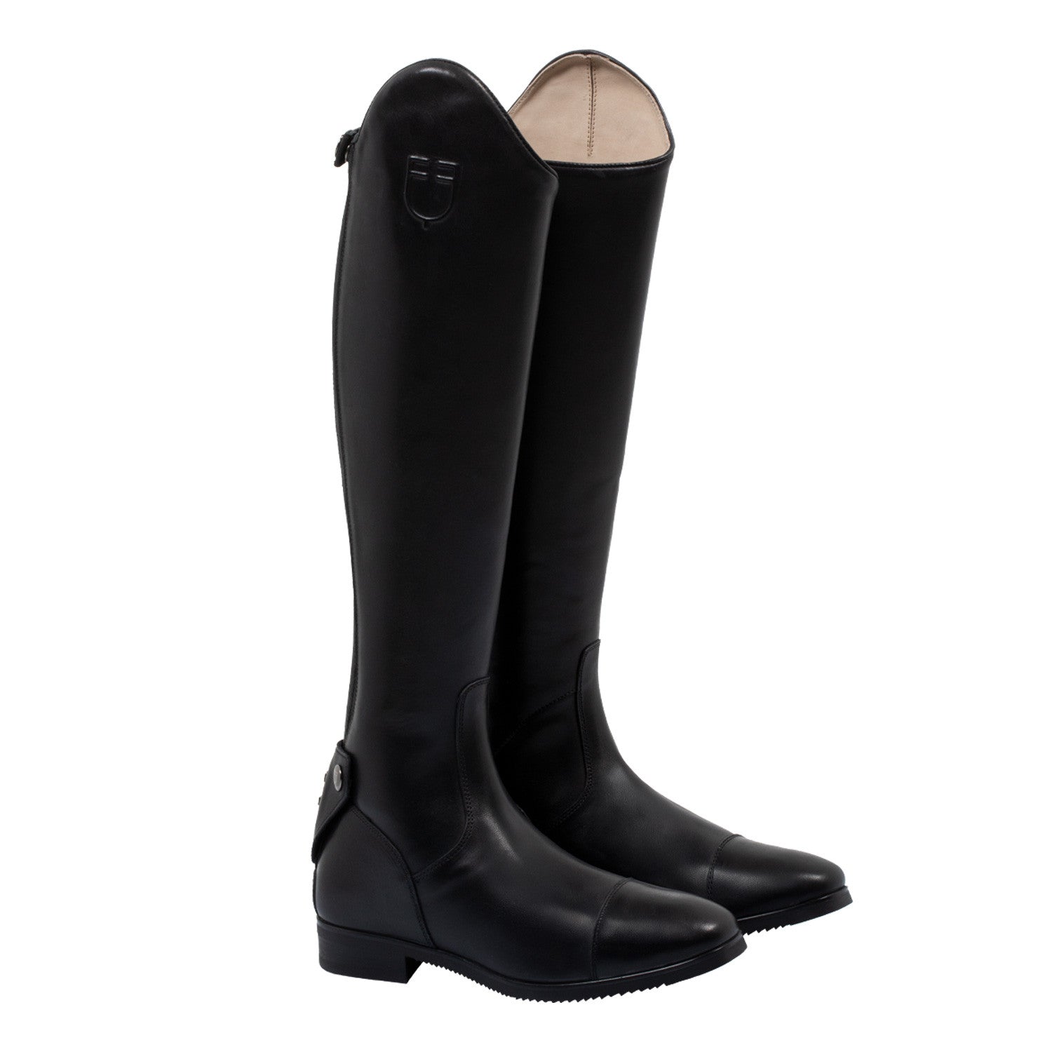 Neptune unisex leather boots with rear zipper.