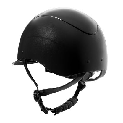 Equestro Glossy Helmet With Eco-Leather Strap And Narrow Visor Homologation EN 1384-2023
