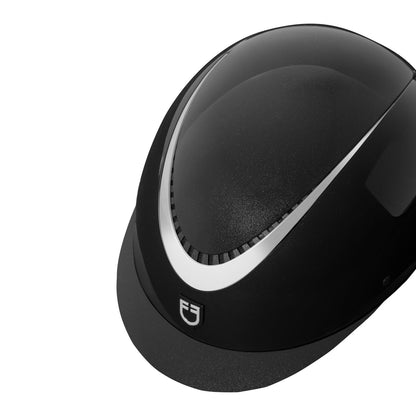 Equestro Glossy Helmet With Eco-Leather Strap And Narrow Visor Homologation EN 1384-2023
