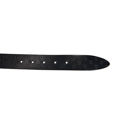 Leather logo belt with logoed buckle