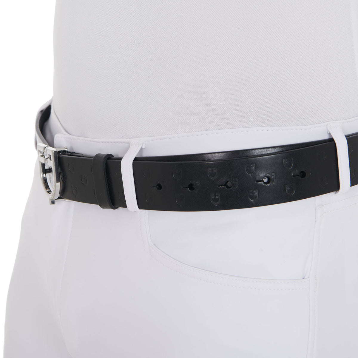 Leather logo belt with logoed buckle