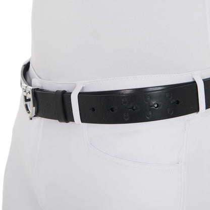 Leather logo belt with logoed buckle