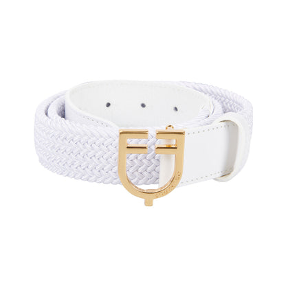 Leather elastic belt with logoed buckle.