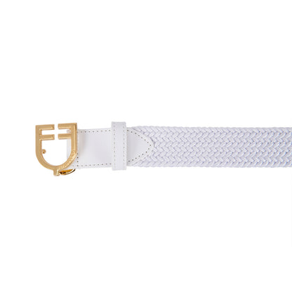 Leather elastic belt with logoed buckle