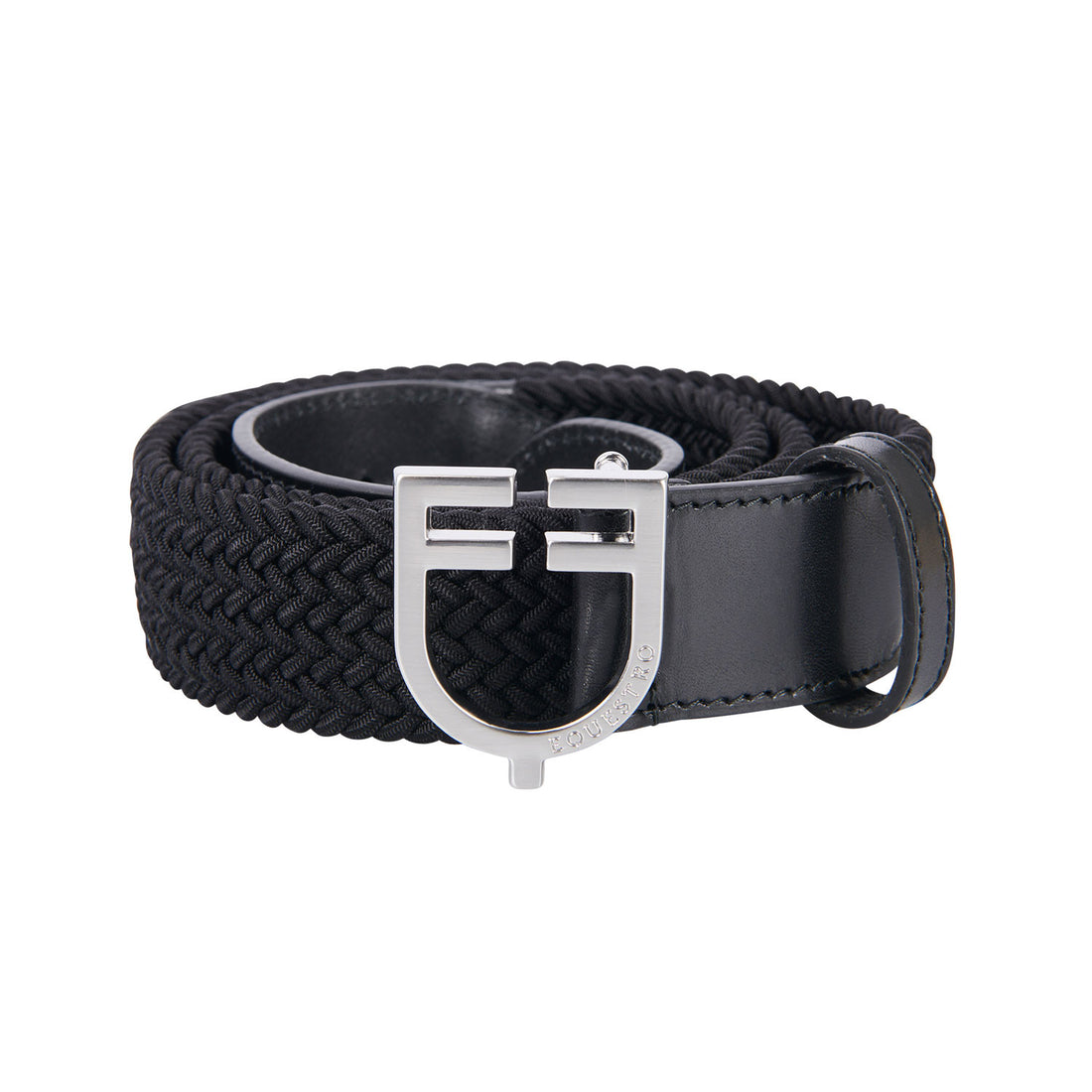 Leather elastic belt with logoed buckle.
