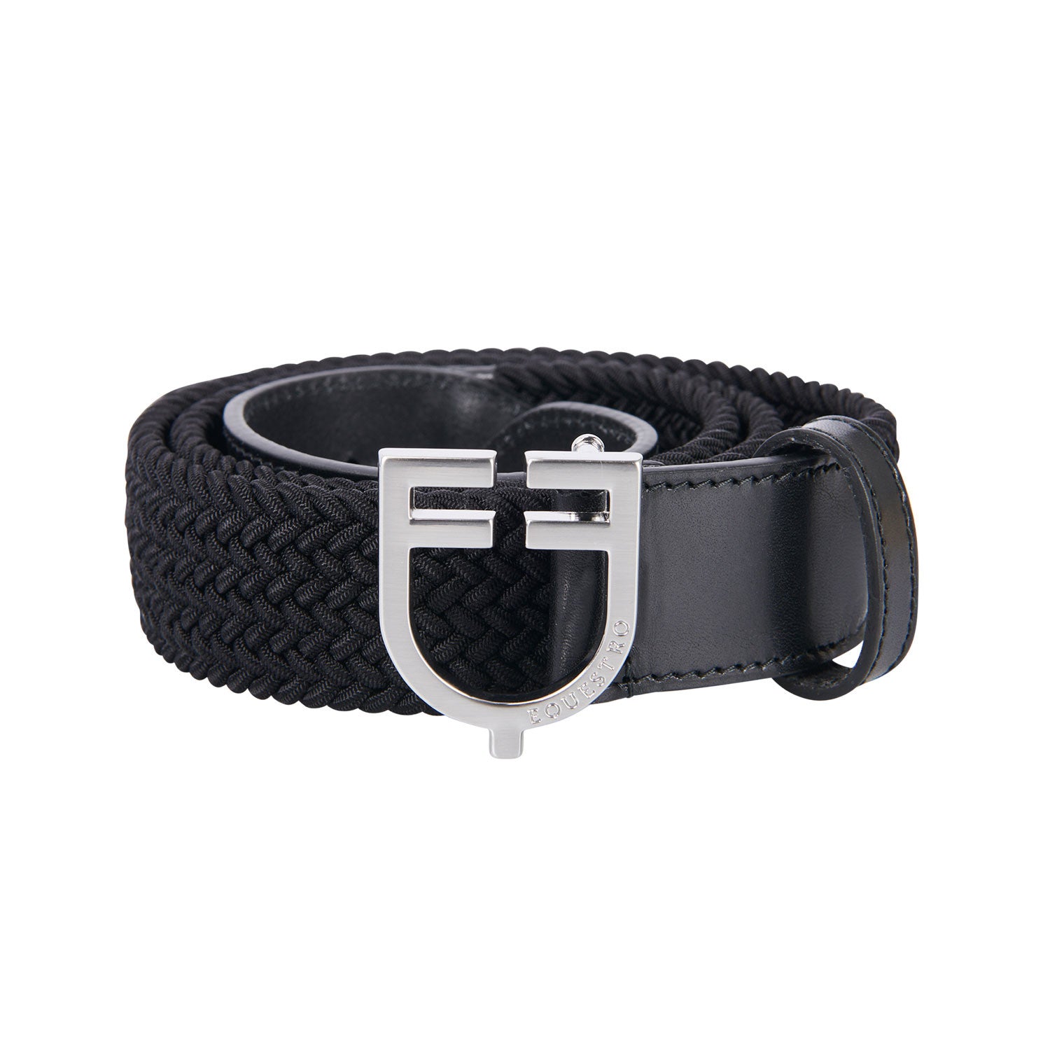 Leather elastic belt with logoed buckle.