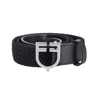 Leather elastic belt with logoed buckle.