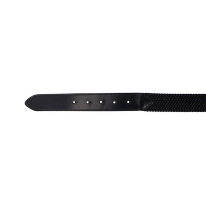 Leather elastic belt with logoed buckle