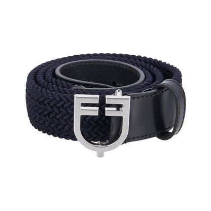 Leather elastic belt with logoed buckle.