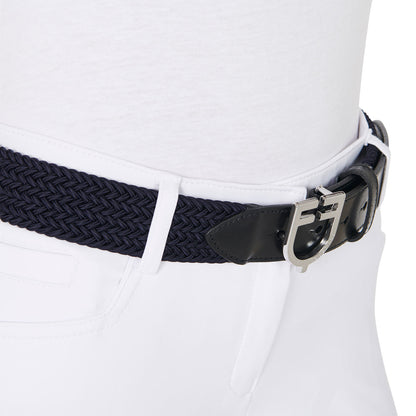 Leather elastic belt with logoed buckle
