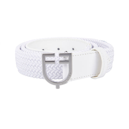 Leather elastic belt with logoed buckle.