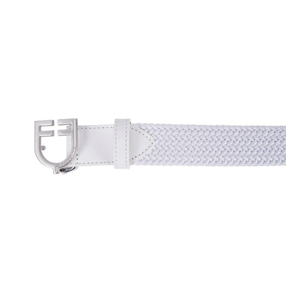Leather elastic belt with logoed buckle