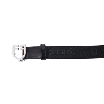 Leather belt with elastic and lettering