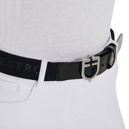 Leather belt with elastic and lettering