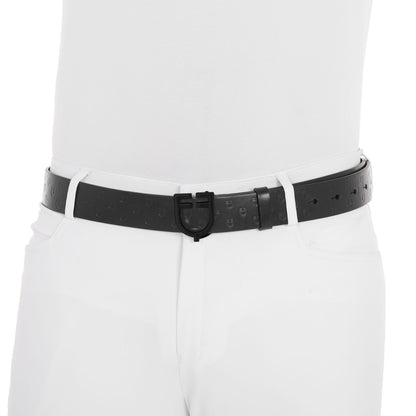 Total black leather belt with logo buckle