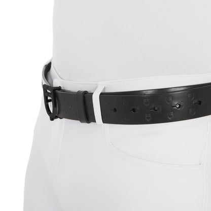 Total black leather belt with logo buckle