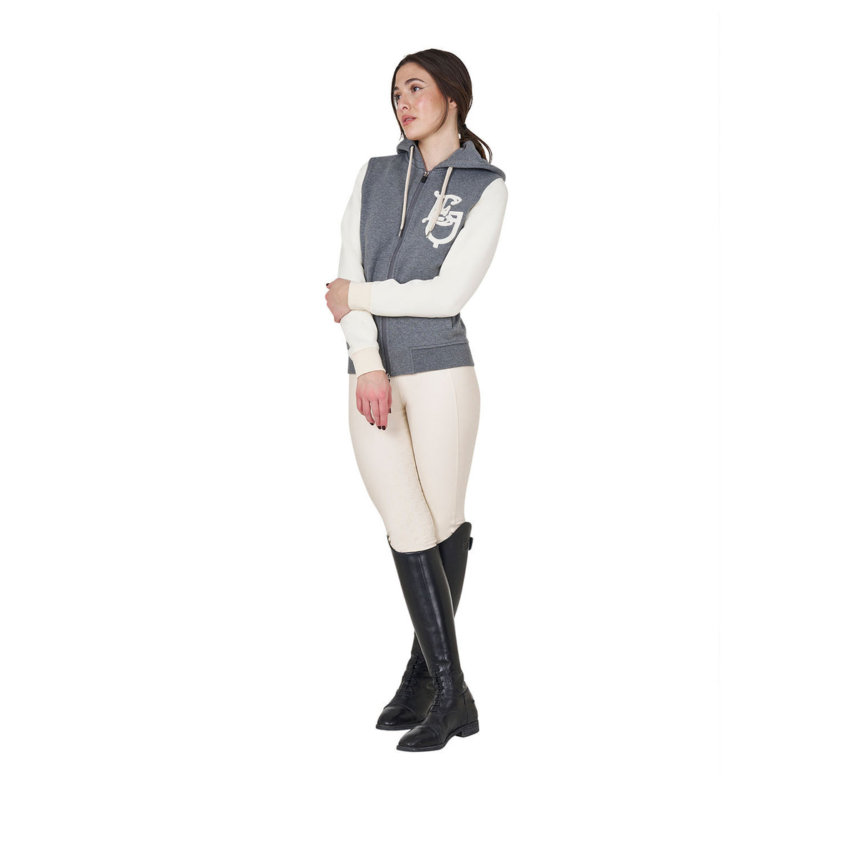 Equestro Ladies EQ Logo Two Tone Hoodie With Front Zip