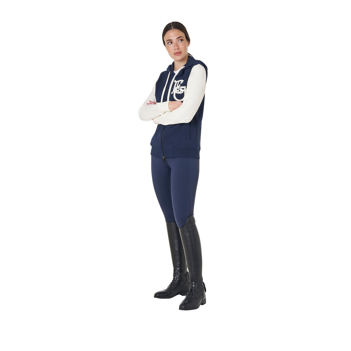 Equestro Ladies EQ Logo Two Tone Hoodie With Front Zip
