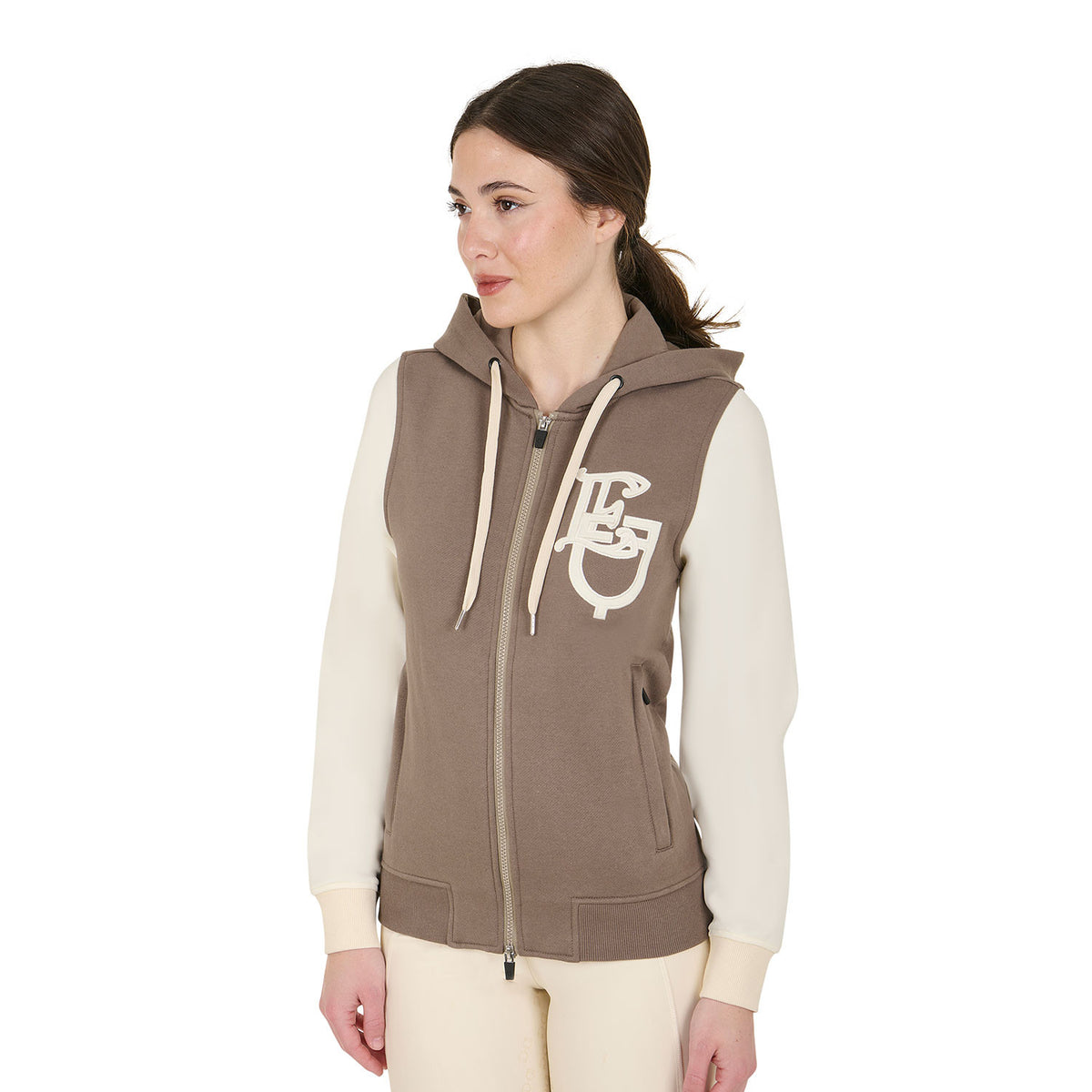 Equestro Ladies EQ Logo Two Tone Hoodie With Front Zip