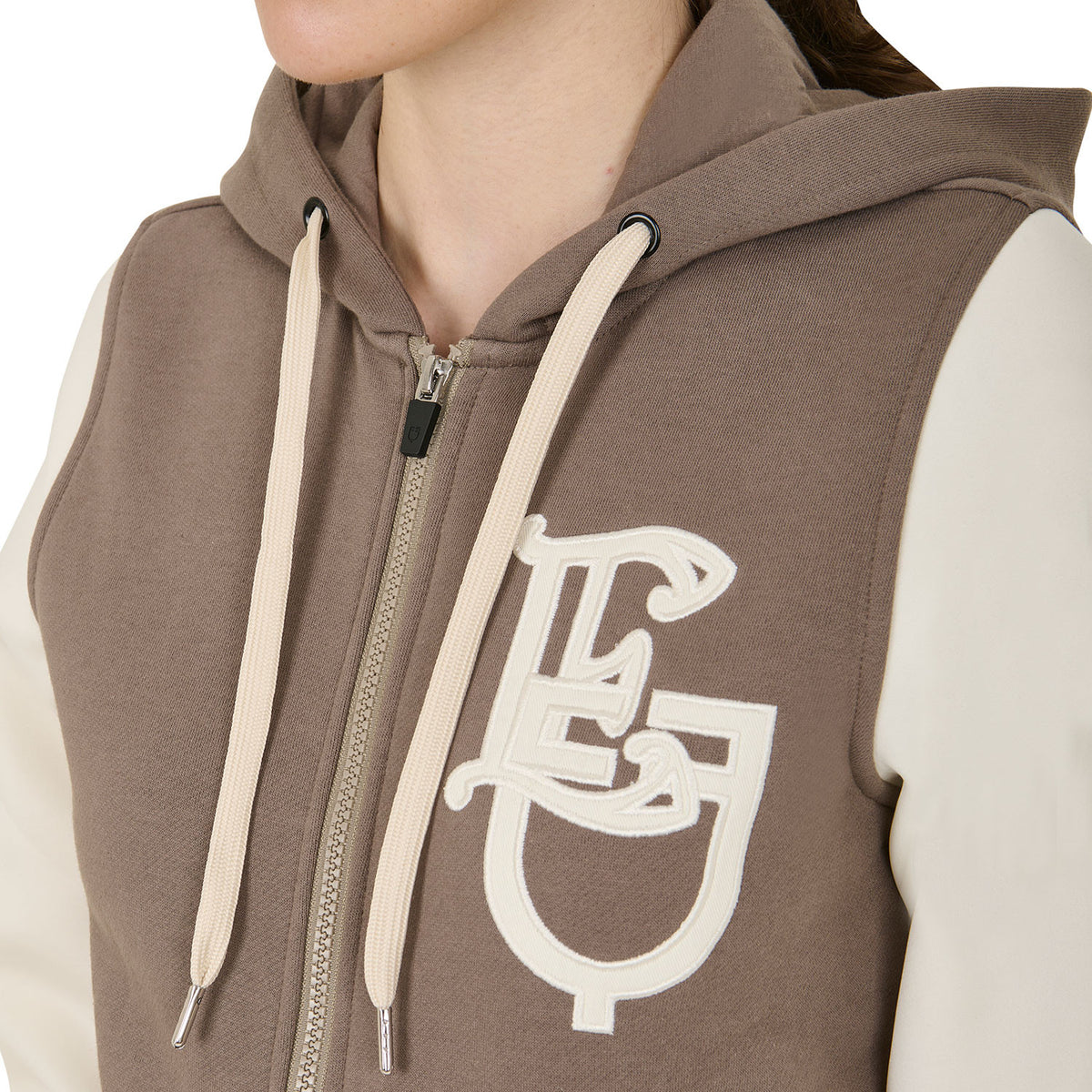 Equestro Ladies EQ Logo Two Tone Hoodie With Front Zip