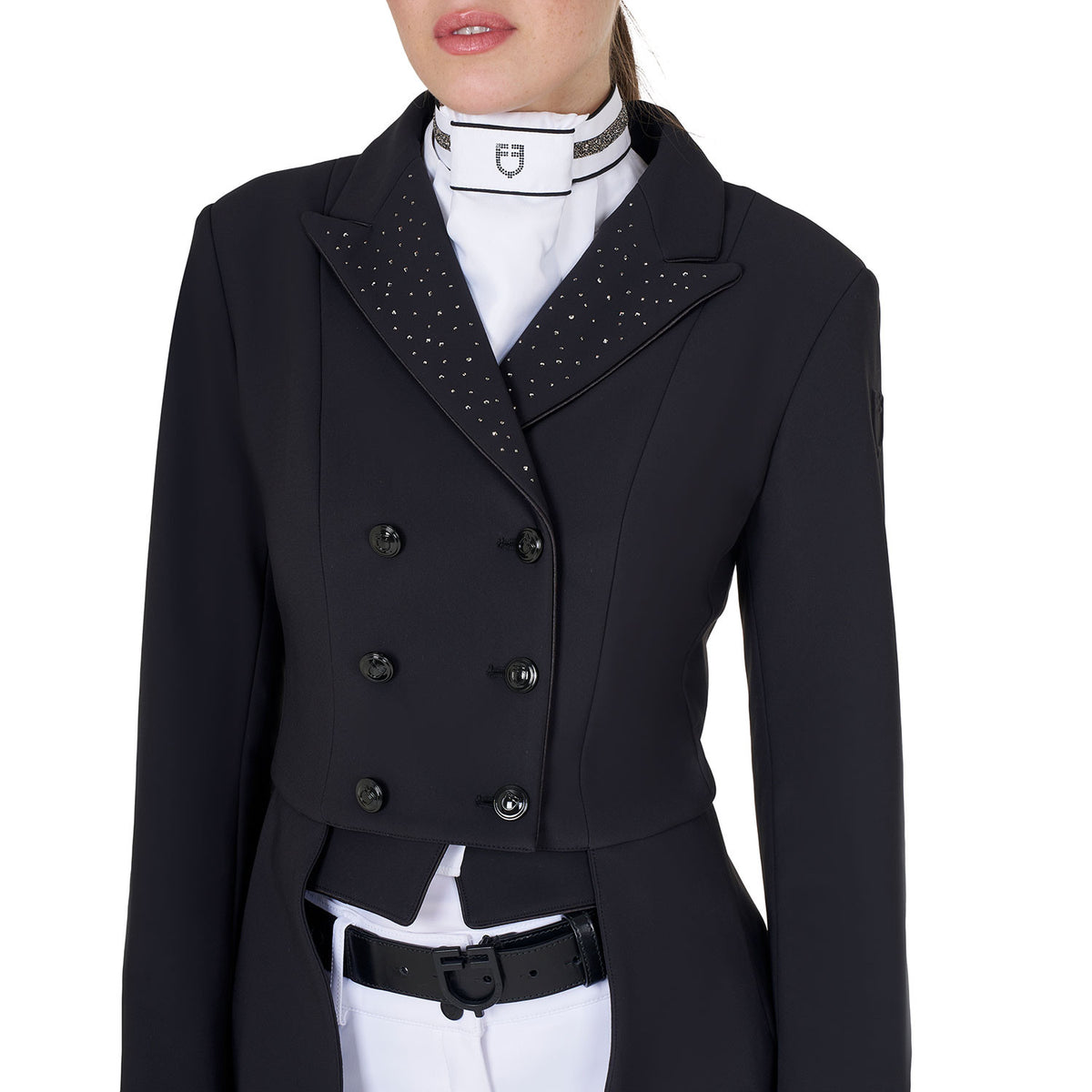 Equestro Ladies Tailcoat In Technical Fabric With Rhinestones