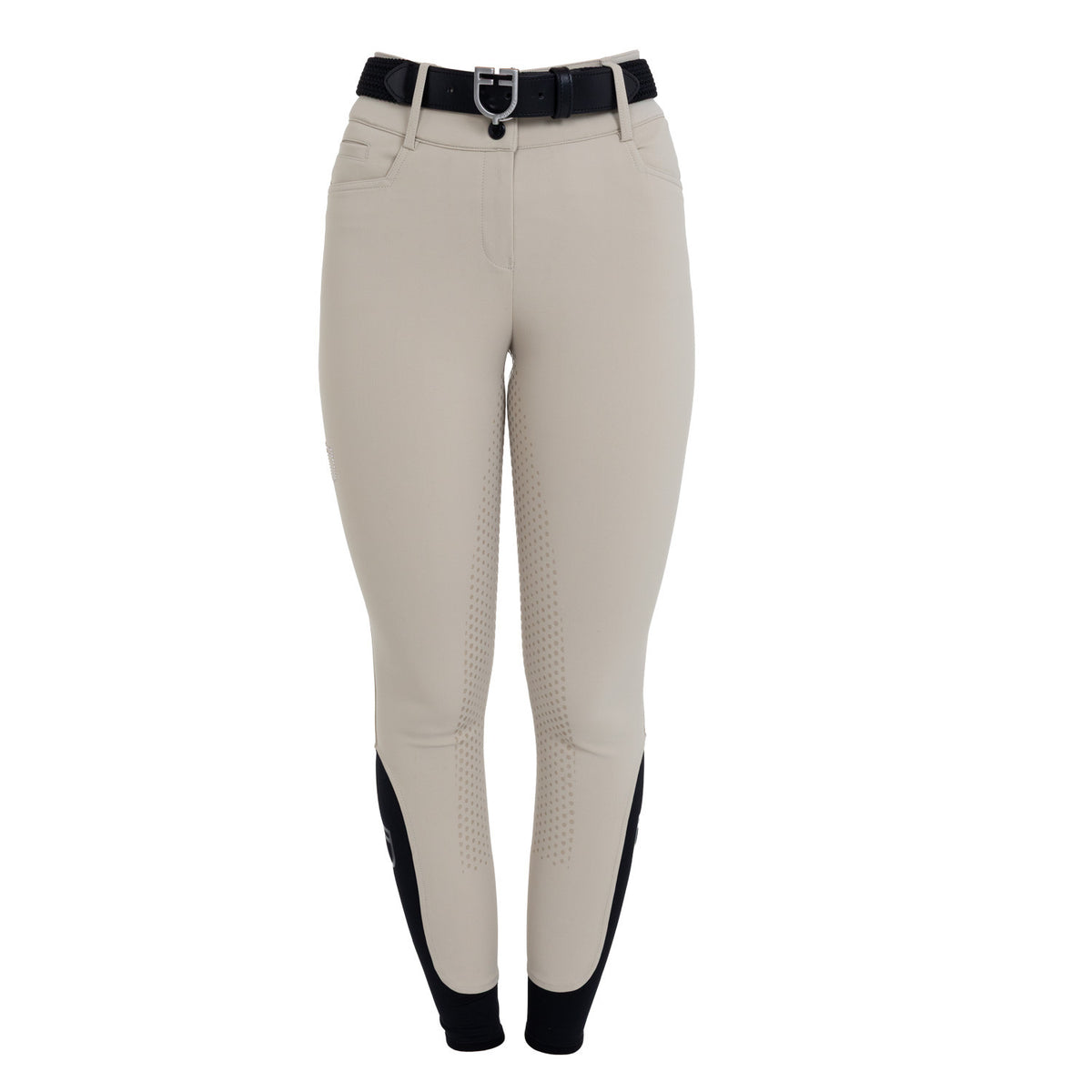 Equestro Ladies High-Waisted Full-Grip Breeches With Rhinestone Logo