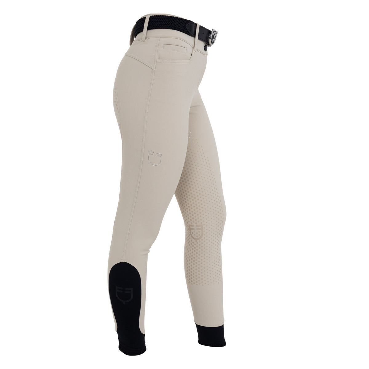 Equestro Ladies High-Waisted Full-Grip Breeches With Rhinestone Logo