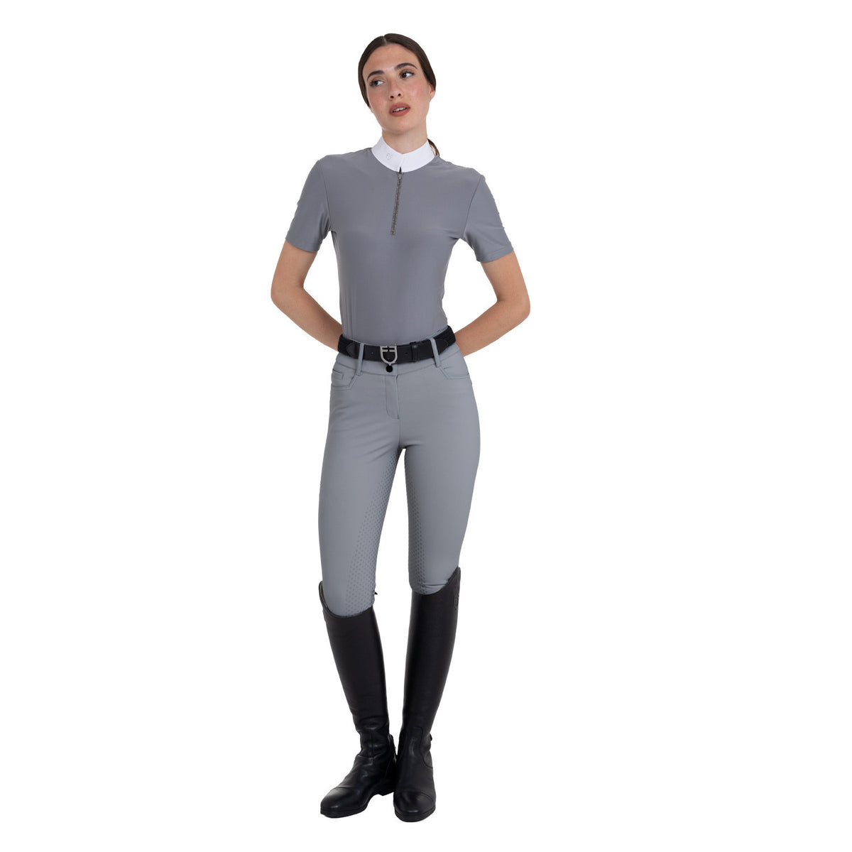 Equestro Ladies High-Waisted Full-Grip Breeches With Rhinestone Logo