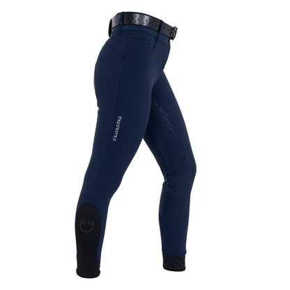 Equestro Ladies High-Waisted Full-Grip Breeches With Rhinestone Logo