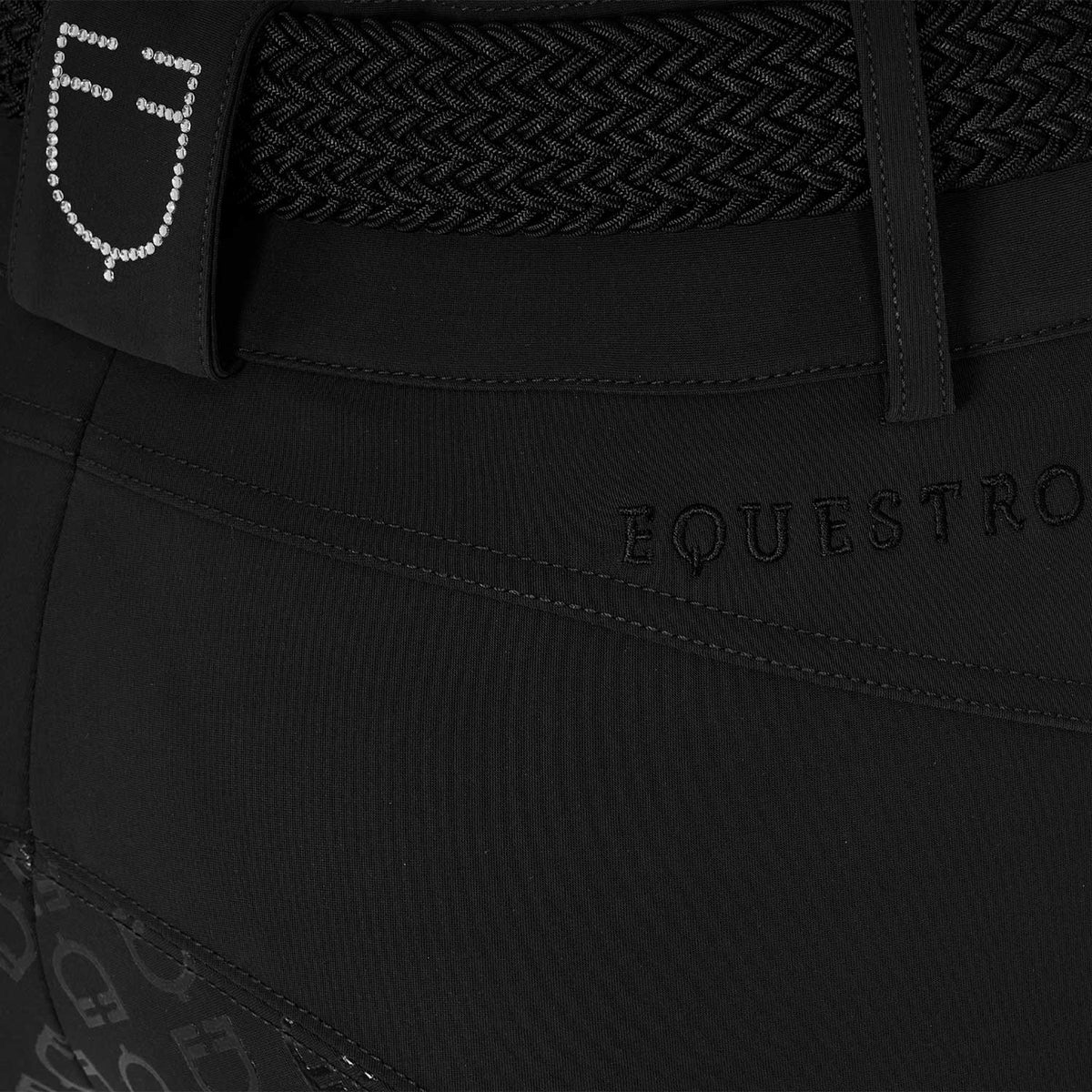Equestro Ladies High-Waisted Full-Grip Breeches With Rhinestone Logo
