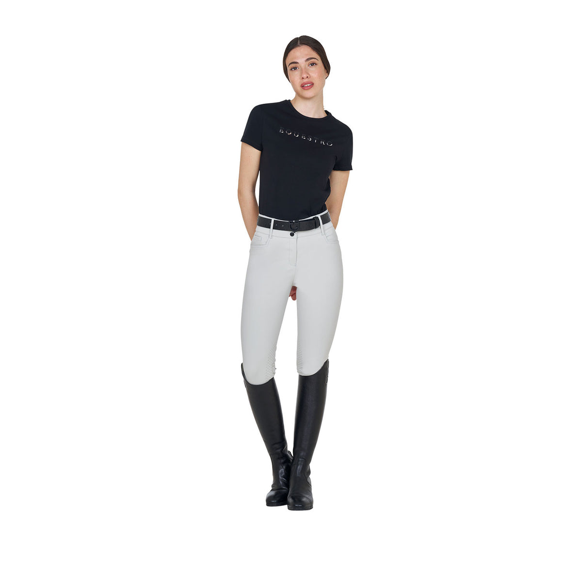 Equestro Ladies High-Waisted Breeches With Rhinestone Logo