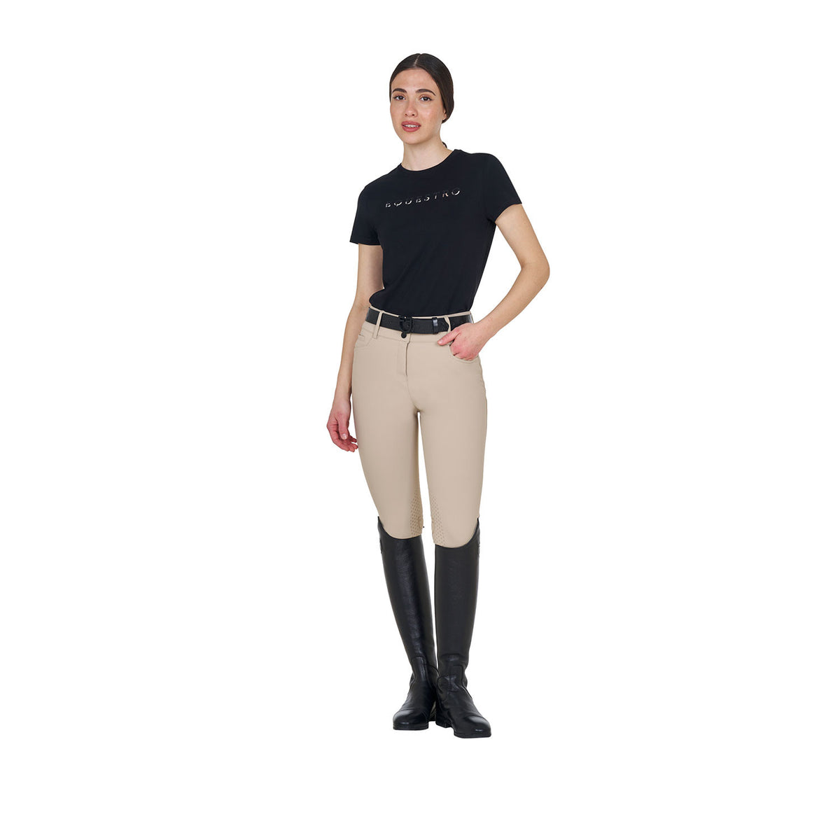 Equestro Ladies High-Waisted Breeches With Rhinestone Logo