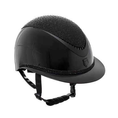 Helmet with wide visor and rhinestones homologation EN 1384-2023.