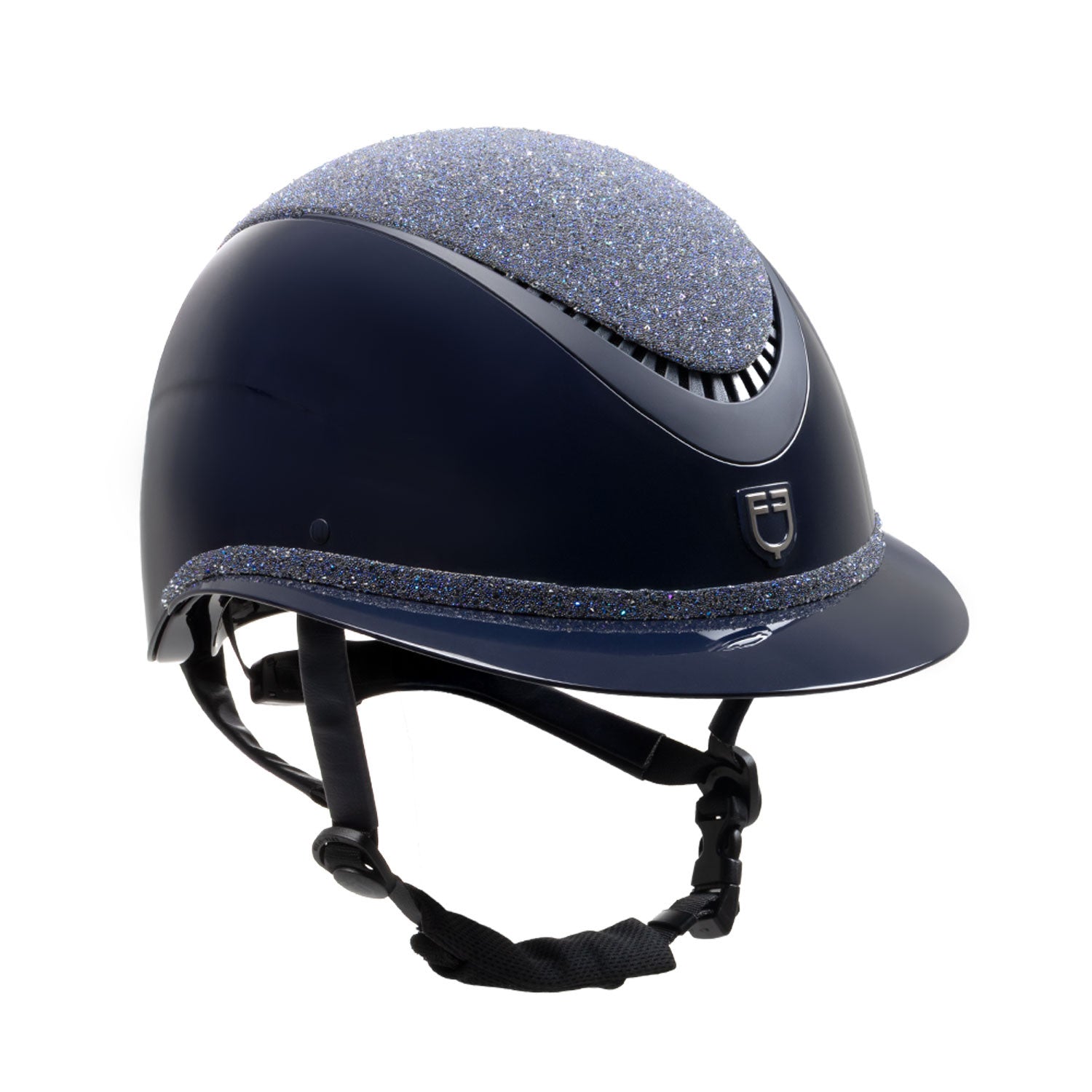 Helmet with wide visor and rhinestones homologation EN 1384-2023.