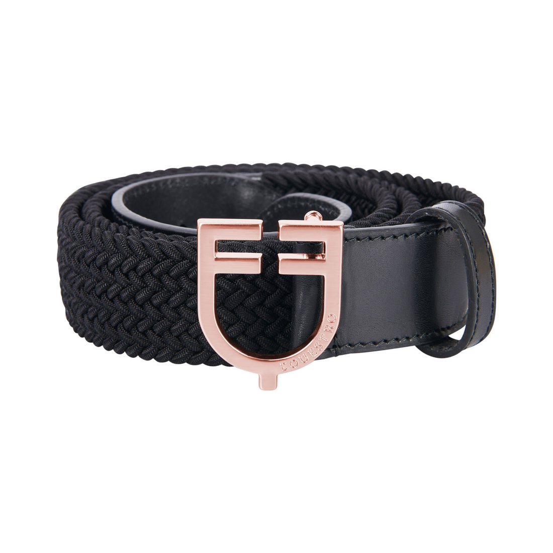 Leather elastic belt with rosegold logoed buckle.