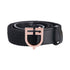 Leather elastic belt with rosegold logoed buckle.