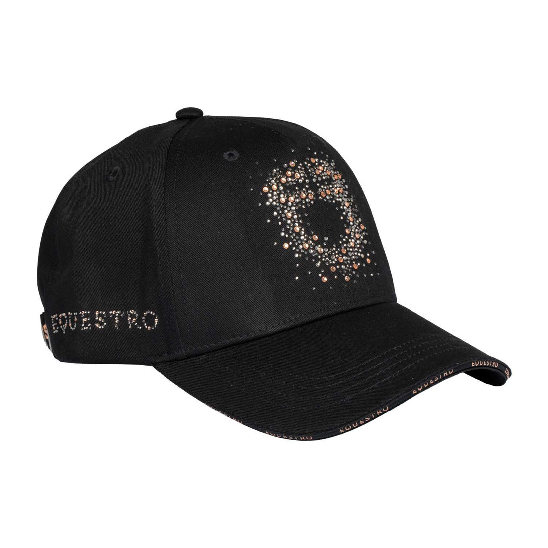 Baseball cap with rhinestone logo.