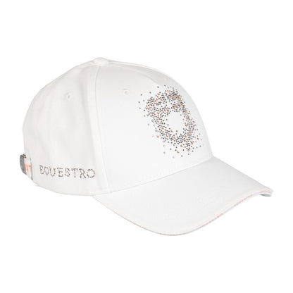 Baseball cap with rhinestone logo.