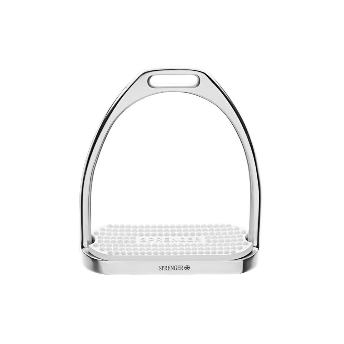 FILLIS STIRRUPS - STAINLESS STEEL, SIZE 120 MM WITH WHITE RUBBER PAD.
