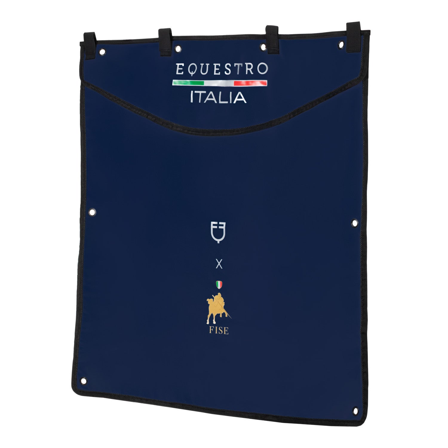 Long stable curtain with embroidered logo Equestro X FISE.