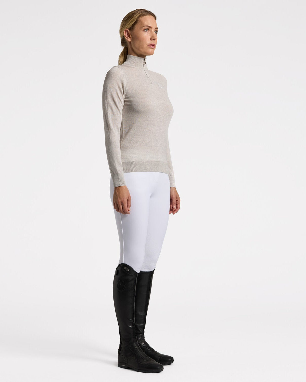 Cavalleria Toscana Half ZIP Turleneck Sweater Without Fringes Stone Grey
